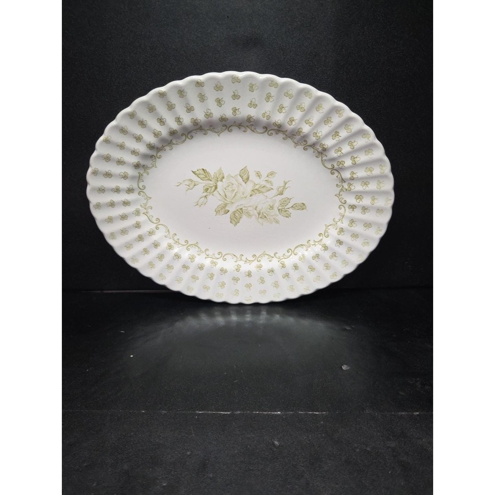J&G‎ Meakin Ironstone "Chantilly" Green Pattern Oval Serving Platter England